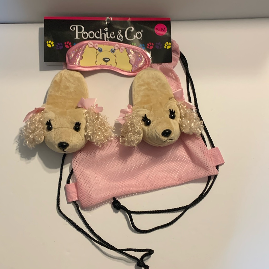 Poochie & Co. Face Mask, Slippers, Mess Backpack, Pink Size S/M New